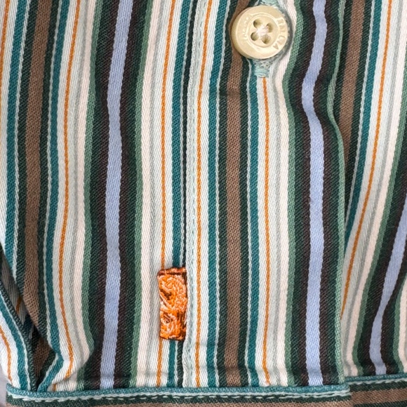 Tallia Mens Green Blue Striped Collard Button Up Dress Up Shirt Medium M 15 1/2 - Picture 9 of 12